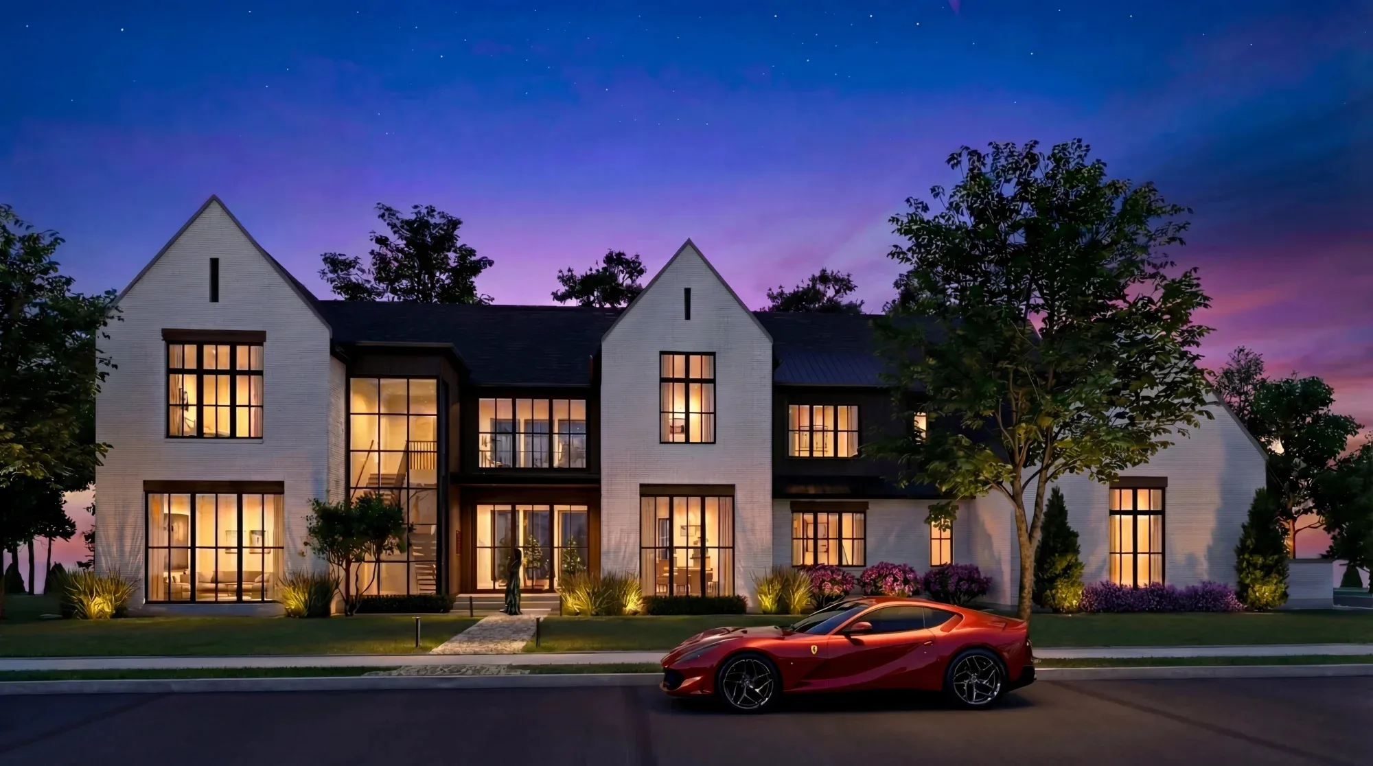 Transitional modern white brick luxury home designed for builder-developer in Alpharetta, Georgia