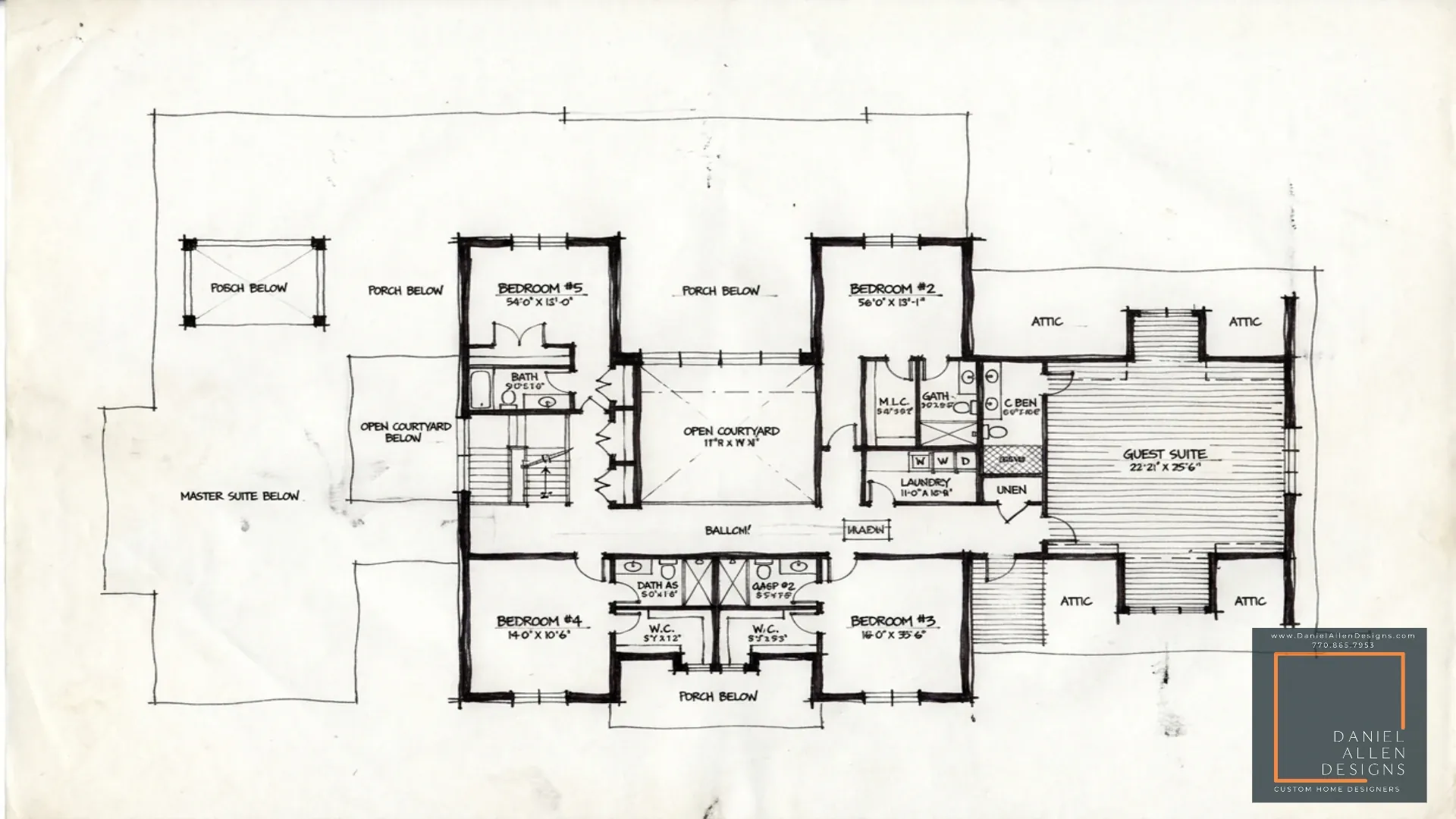 Daniel Allen Designs custom home floor plan — second level — The Chastain in Chastain Park, Georgia