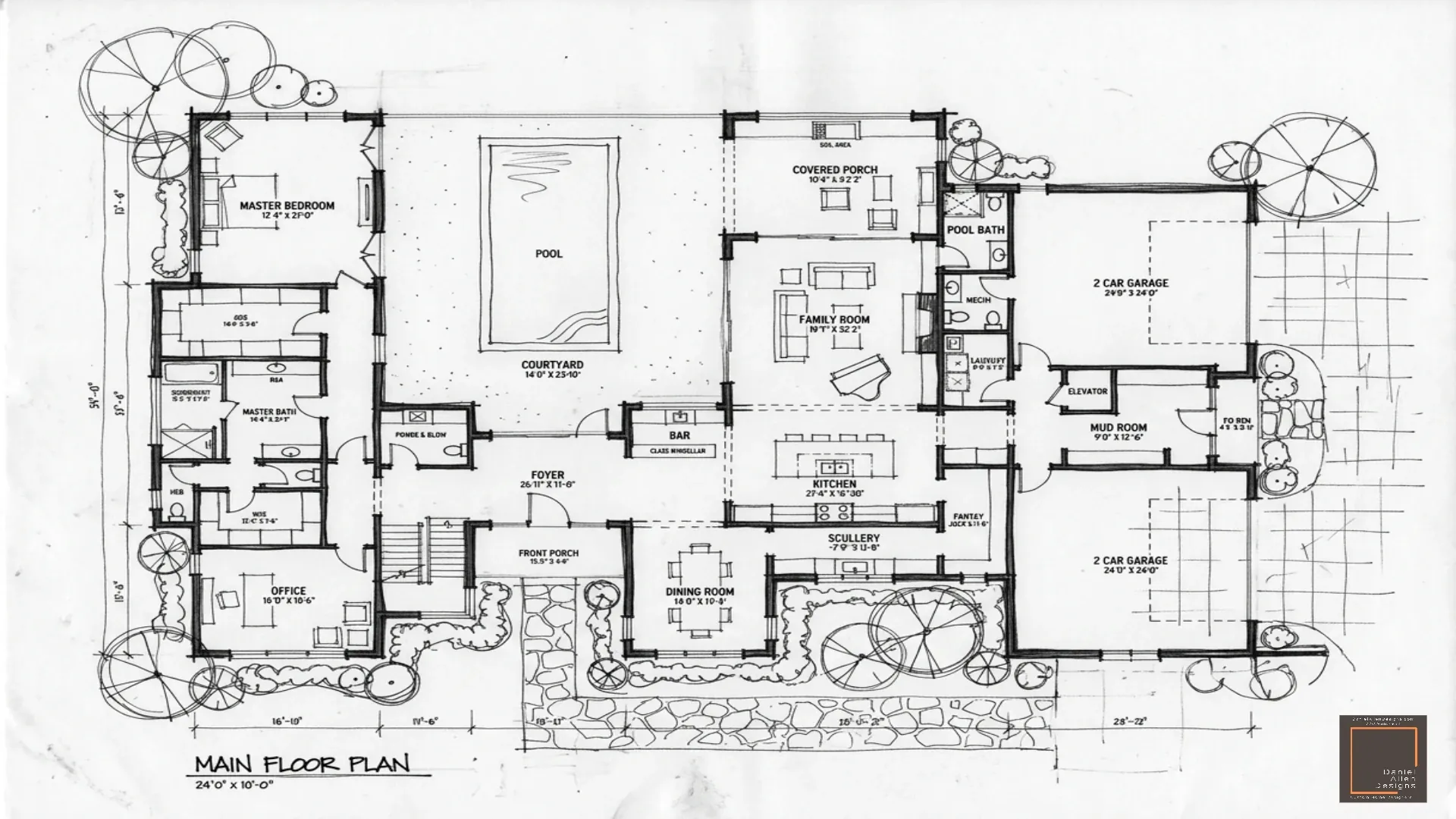 Daniel Allen Designs custom home floor plan — main level — The Milton in Milton, Georgia